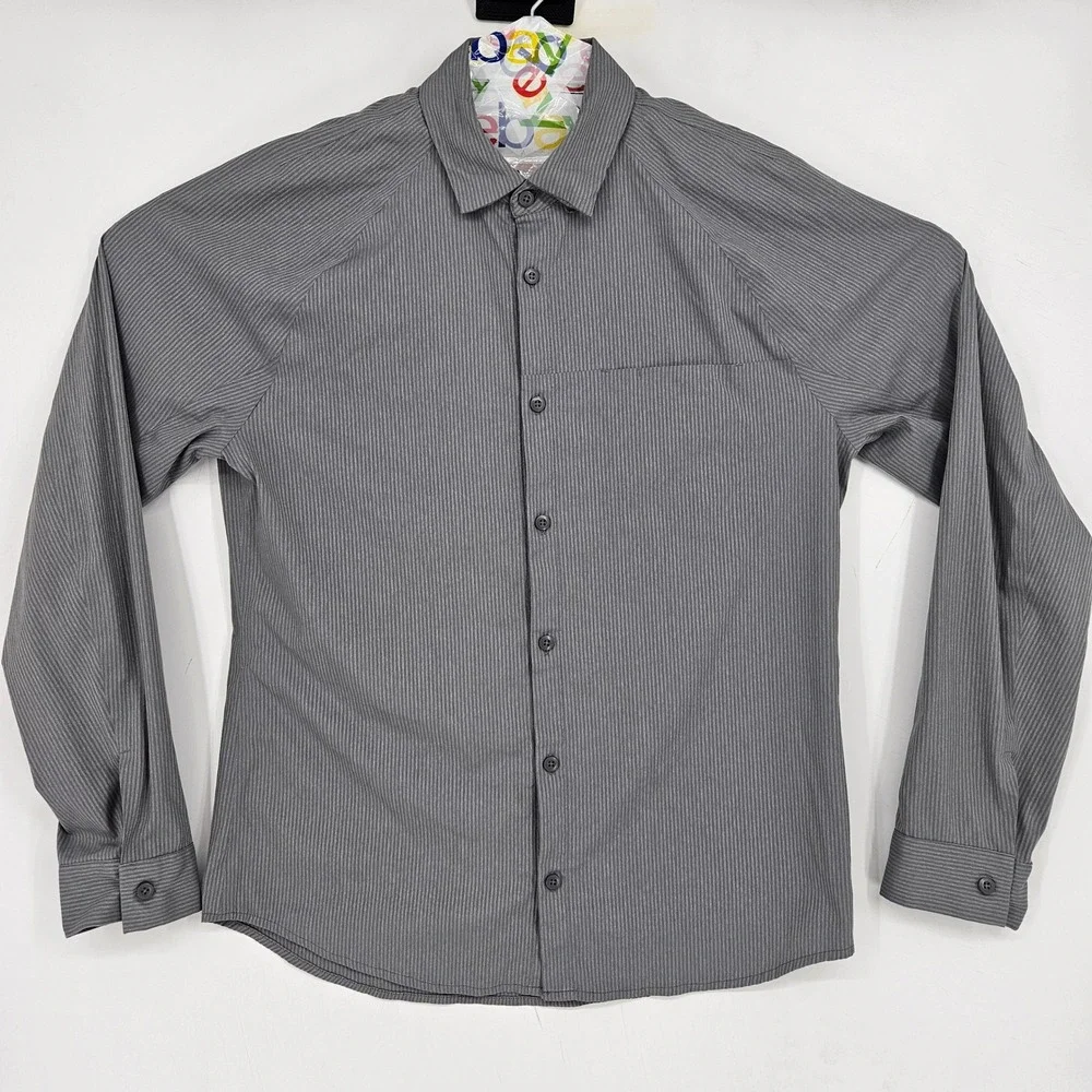 Lululemon Shirt Mens Medium Button Up Activewear Casual Striped Gray Long Sleeve